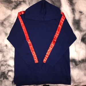 navy oversized hoodie with satin detail on sleeve